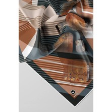 Violla Twill Çizgili ve Geometrik Desenli Somon Renkli 90X90 Eşarp (Ipek Içermez) Kenar Dikiş Şekli El Diki