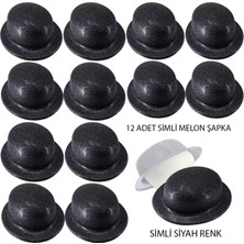 Zero Land Ozlstor Siyah Renk Simli Melon Yuvarlak Parti Şapkası 12 Adet