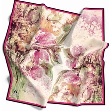 Violla Rayon Sulu Boyalı Çiçek Desenli Fuşya Renkli 90X90 Eşarp (Ipek Içermez) Kenar Dikiş Şekli El Dikişli