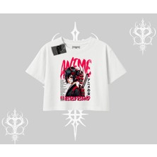 Oversize Crop Tshirt Anime Girlfriend Kırmızı