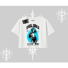 Oversize Crop Tshirt Anime Cyberpunk Kız Baskılı