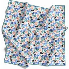 Violla Twill Renkli Çiçek Desenli Buz Mavisi Renkli 90X90 Eşarp (Ipek Içermez) Kenar Dikiş Şekli El Dikişli