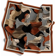 Violla Twill Çizgili Geometrik Desenli Taba Renkli 90X90 Eşarp (Ipek Içermez)