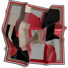 Violla Twill Çizgili ve Geometrik Desenli Bordo Renkli 90X90 Eşarp (Ipek Içermez) Kenar Dikiş Şekli El Diki