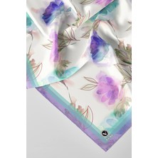 Violla Twill Suluboya Çiçek Desenli Mint Yeşili Renkli 90X90 Eşarp (Ipek Içermez) Kenar Dikiş Şekli El Diki