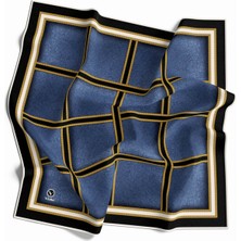 Violla Kristal Taş Efektli Gold Şerit Desenli Indigo Renkli 90X90 Eşarp (Ipek Içermez) Kenar Dikiş Şekli El