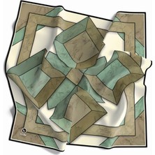 Violla Kristal Mermer Desenli Mint Yeşili - Haki Renkli 90X90 Eşarp (Ipek Içermez) Kenar Dikiş Şekli El Dik