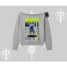 Kayık Yaka Sweatshirt Anime Unity Neon Detaylı Grafik Baskılı