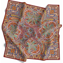 Violla Kristal Şal Desenli Bordo - Indigo Renkli 90X90 Eşarp (Ipek Içermez) Kenar Dikiş Şekli El Dikişli