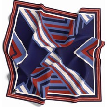 Violla Soft Geometrik Desenli Lacivert - Kırmızı Renkli 90X90 Eşarp (Ipek Içermez) Kenar Dikiş Şekli El Dik
