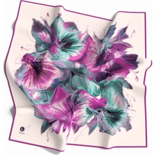 Violla Twill Çiçek Desenli Fuşya - Mint Yeşili Renkli 90X90 Eşarp (Ipek Içermez) Kenar Dikiş Şekli El Dikiş