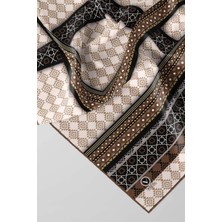 Violla Twill Etnik Desenli Vizon Renkli 90X90 Eşarp (Ipek Içermez) Kenar Dikiş Şekli El Dikişli