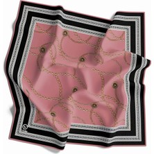 Violla Twill Zincir Desenli Pudra Renkli 90X90 Eşarp (Ipek Içermez) Kenar Dikiş Şekli El Dikişli