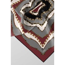 Violla Twill Bordürlü ve Zincir Desenli Gül Kurusu Renkli 90X90 Eşarp (Ipek Içermez) Kenar Dikiş Şekli El D