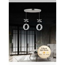 Litra Lighting Zero Model 2"li Kristal Taşlı Gold 3 Renk Modu Ledli Salon Mutfak Oturma Odası Sarkıt LED Avize