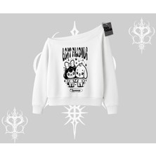 Kayık Yaka Sweatshirt Best Friends Forever Baskılı Sevimli Tasarım