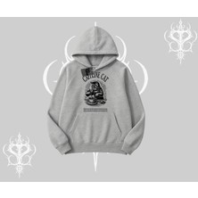 Kapşonlu Sweatshirt Caffeine Cat Kahve Temalı Kedi Baskılı