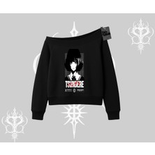 Kayık Yaka Sweatshirt Tsundere Anime Japanese Style Baskılı