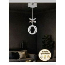 Litra Lighting Zero Model Kristal Taşlı Gümüş 3 Renk Modu Ledli Salon Mutfak Oturma Odası Sarkıt Led Avize