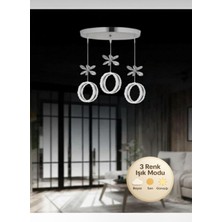Litra Lighting Zero Model 3"lü Kristal Taşlı Gümüş 3 Renk Modu Ledli Salon Mutfak Oturma Odası Sarkıt LED Avize
