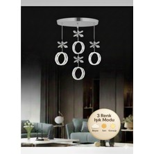 Litra Lighting Zero Model 4"lü Kristal Taşlı Gümüş 3 Renk Modu Ledli Salon Mutfak Oturma Odası Sarkıt LED Avize