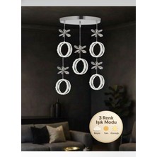 Litra Lighting Zero Model 5"li Kristal Taşlı Gümüş 3 Renk Modu Ledli Salon Mutfak Oturma Odası Sarkıt LED Avize