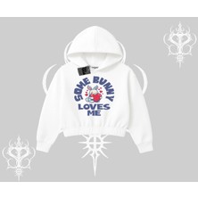 Kapşonlu Crop Sweatshirt Sevimli Tavşan Some Bunny Loves Me Baskılı