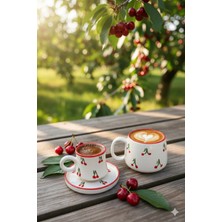 Canım Kendim Serisi Kiraz Desenli, El Yapımı Seramik ve Kupa Takımı, Mug, Hand Made
