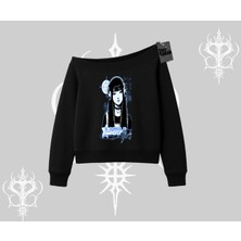 Kayık Yaka Sweatshirt Cyber Y2K Anime Girl Street Sound Aesthetic