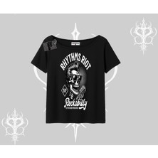 Kayık Yaka Tshirt Rhythms Riot Vintage Rockabilly Skull Street Aesthetic