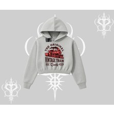 Kapşonlu Crop Sweatshirt Classic Railroad Vintage Train Street Aesthetic
