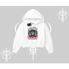 Kapşonlu Crop Sweatshirt Crowned Lion Rock Authority Myth