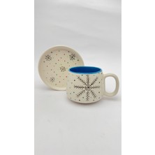Kar Tanesi Desenli Yılbaşı Tabaklı El Yapımı Seramik Kupa, Seramik Kupa, Mug, Handmade