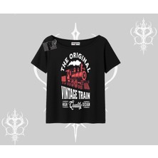 Kayık Yaka Tshirt Classic Railroad Vintage Train Street Aesthetic