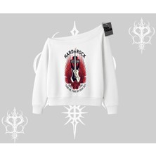 Kayık Yaka Sweatshirt Hard Rock Winged Guitar Rebellion