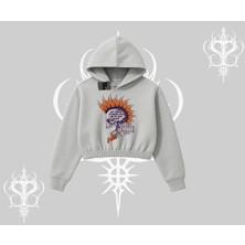 Kapşonlu Crop Sweatshirt Burning Skull Rebel Street Anthem