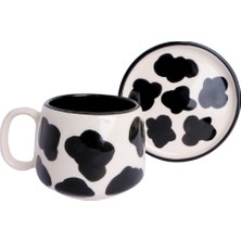 Inek Desenli Tabaklı Double Seramik El Yapımı Kupa, Seramik Kupa, Handmade, Kahve Kupası