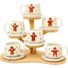 6'lı Tabaklı Yılbaşı Bisküvisi El Yapımı Seramik Kupa, Seramik, Double Türk Kahvesi, Nescafe Fincanı