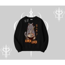 Biskilet Sweatshirt Ramen Lover Kedi Anime Baskılı