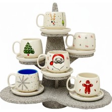 Tabaklı 6'lı Yılbaşı Hediyesi, El Yapımı Seramik Kupa, Seramik Fincan, Double Türk Kahvesi