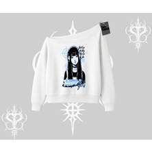 Kayık Yaka Sweatshirt Cyber Y2K Anime Girl Street Sound Aesthetic