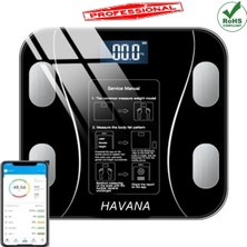 Feyza Design Dijital Tartı Baskül, Vücut Kitle Ölçer, Yağ ve Su Takipli Siyah LED