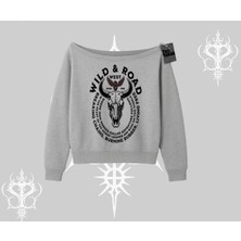 Kayık Yaka Sweatshirt Wild & Road Western Skull Biker Street Culture