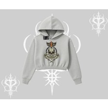 Kapşonlu Crop Sweatshirt Sword Knight Skull Impossible Street Creed