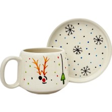 Tabaklı Yılbaşı Geyikli Kupası, Yeni Yıl, El Yapımı Seramik Kupa, Seramik Kupa, Mug, Nescafe Kupası