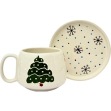 Tabaklı Double Çam Ağacı El Yapımı Seramik Kupa, Seramik, Double Türk Kahvesi, Nescafe Fincanı