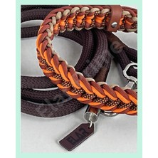 Elar Aksesuar İsimli El Yapımı Paracord ve Doğal Deri Köpek Boyun Tasması ve gezdirme kayışı