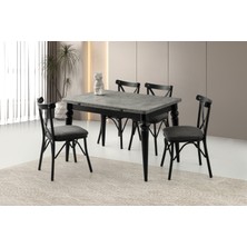 Viento Mobilya Arda Retro Gümüş Desen Yanlardan Açılır 120X80 Masa 6 Adet Babyface Metal Çapraz Sandalye Masa Takımı