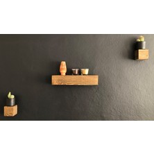 O&A Wood Dekoratif 3'lü Kütük Retro Duvar Rafı, 3'lü Küp Vintage Doğal Ahşap Uçan Raf
