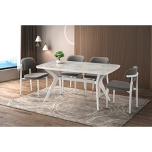 Viento Mobilya Anka Rambla Highgloss Açılır 160X90 Masa 6 Adet Bukle Kumaş Metal Siesta Sandalye Masa Takımı